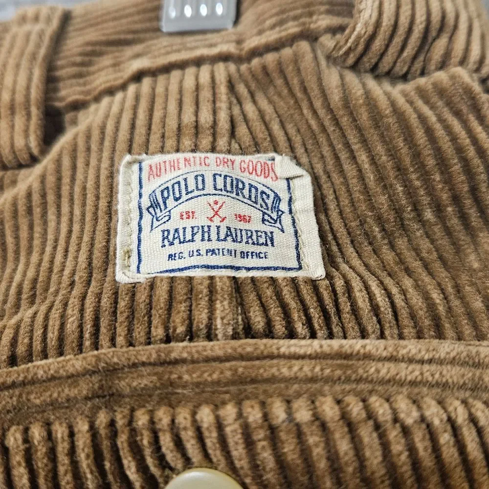 VTG Polo Ralph Lauren Corduroy Cords Pants 38x32 Brown USA‎ Made Fits 37x29 EUC